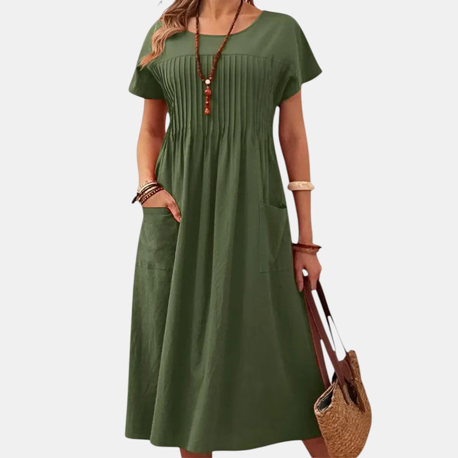 Jacqueline | Women's Cotton Midi Dress, Short Sleeve Relaxed Day Dress for Summer