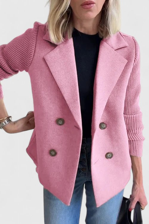 Jasmine | Women's Double-Breasted Blazer Jacket, Contrast Sleeve Tailored Jacket