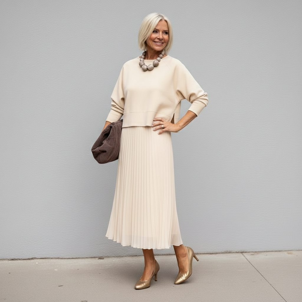Conjunto Elegante Emmie de Duas Peças | Conjunto de Vestido em Camadas de Tricô Fácil