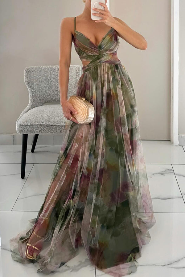 Eirith | Watercolour Print Plunge Maxi Dress