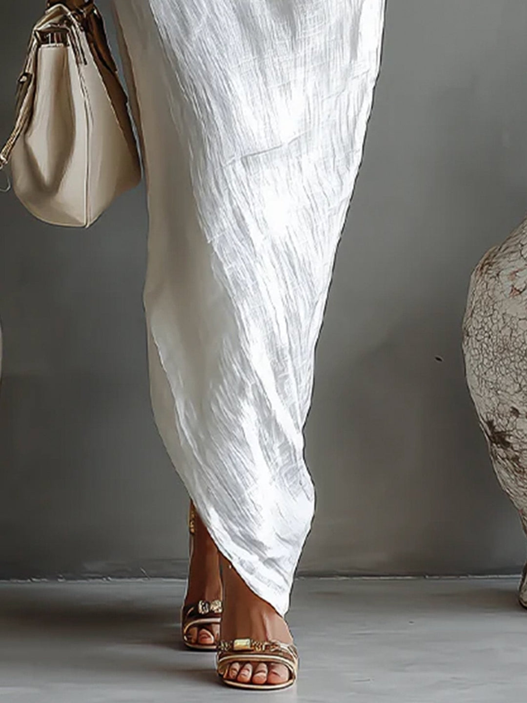 LINEN BALLOON SLEEVE MAXI DRESS