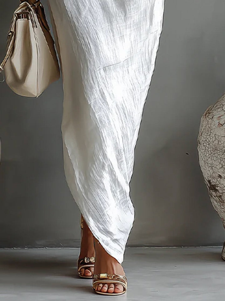 LINEN BALLOON SLEEVE MAXI DRESS