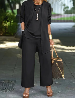 Laney | Women's Three-Piece Set, Coordinated Top Cardigan and Wide-Leg Trousers Outfit