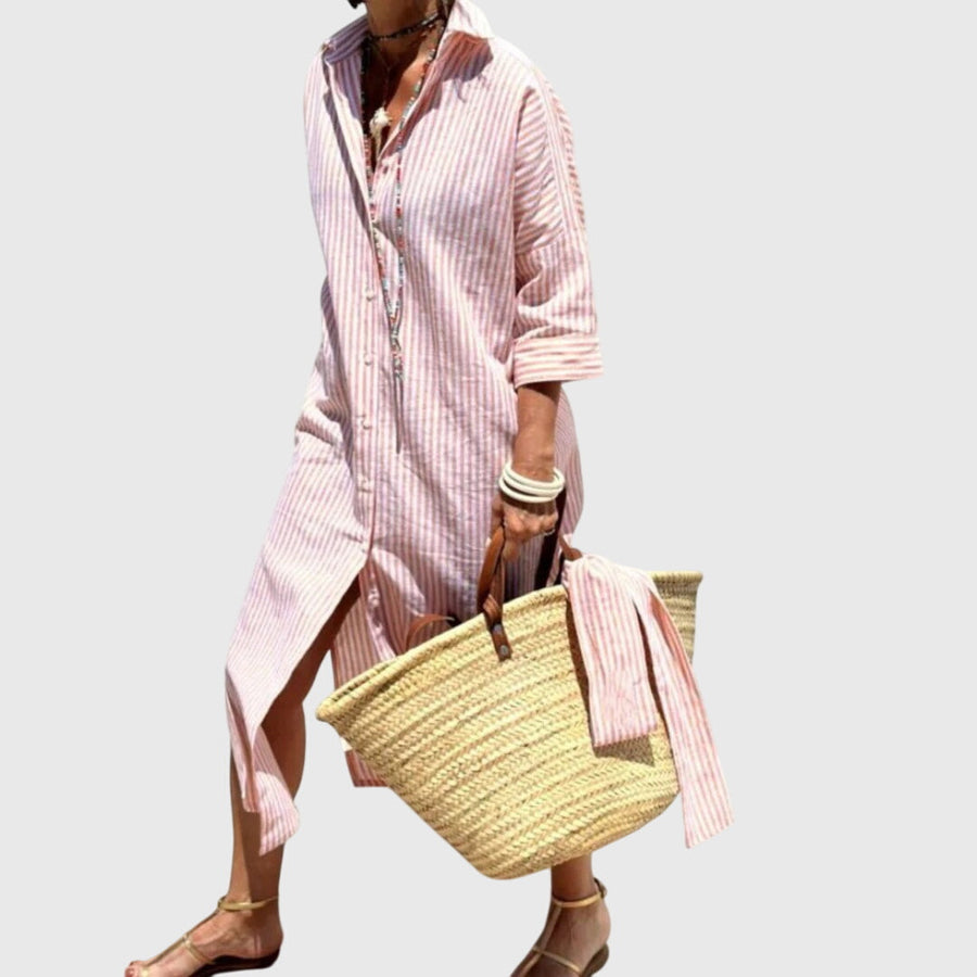 Ellen | Women's Classic Striped Midi Dress, Relaxed Fit Lightweight Day Dress