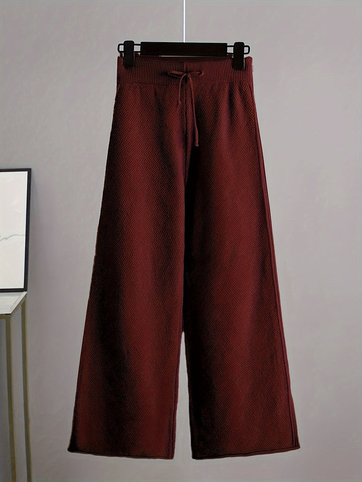 Conjunto Emily Cozy de Malha para Lazer | Suéter Confortável e Calças de Perna Larga