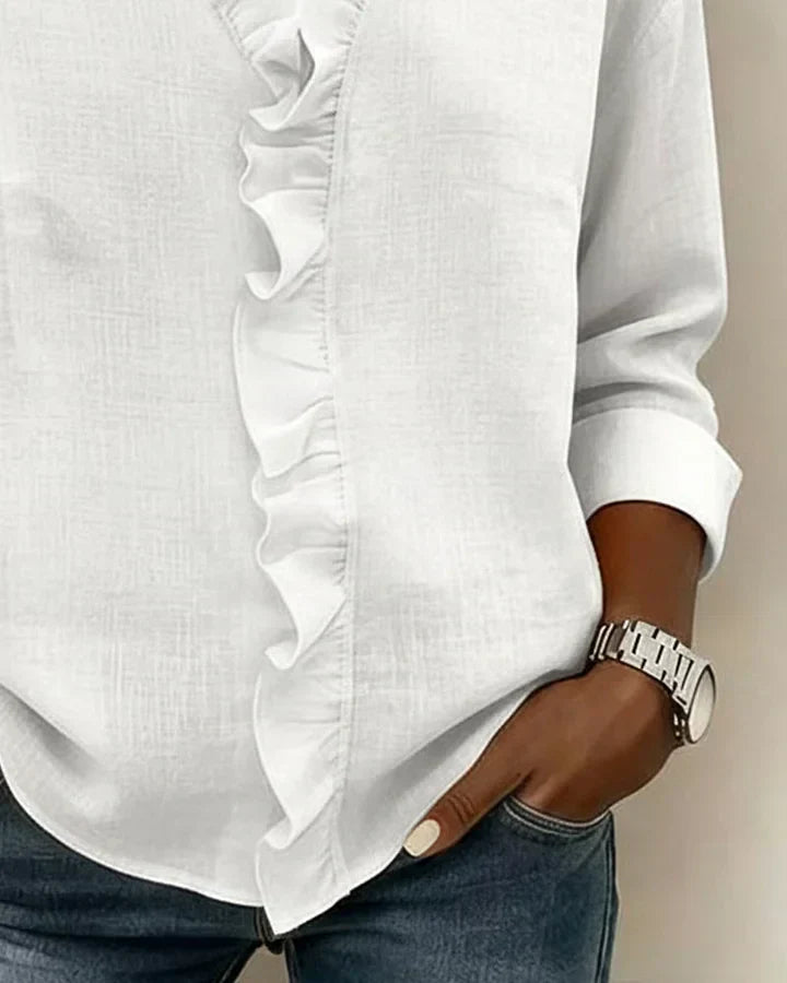 Susan | Blusa con Volantes, Escote en V y Mangas Largas