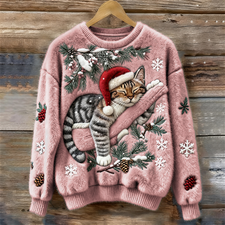 Olivia | Cat Print Christmas Sweater Women