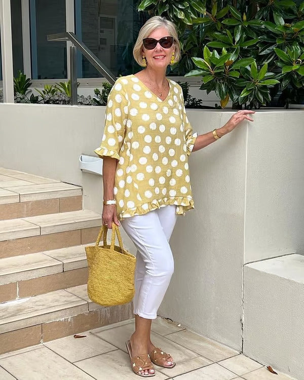 Denise | Relaxed V-Neck Polka Dot Blouse