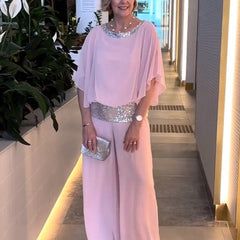 Nessa | Women's Sequin Trim Two-Piece Set, Relaxed Top and Wide-Leg Trousers for Evening
