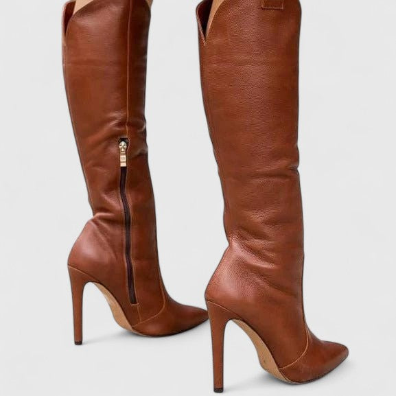Melorynn | Women's Pointed Toe Heeled Boots, Side-Zip Cushioned Boots for Work and Evening