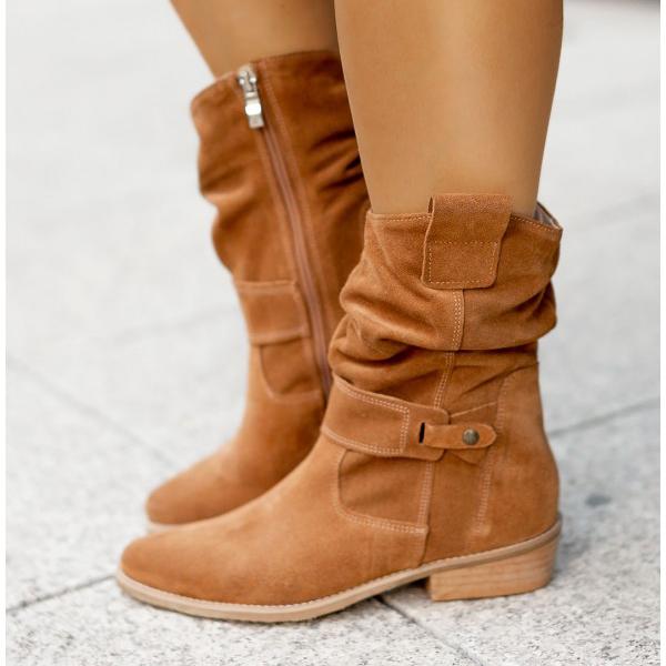 Alexis | Women's Slouchy Suede Western Boots, Low Heel Side-Zip Boots for Everyday Wear