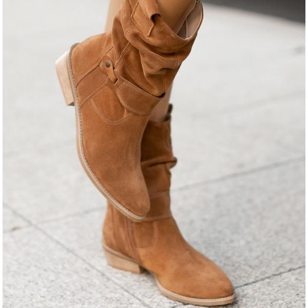 Alexis | Women's Slouchy Suede Western Boots, Low Heel Side-Zip Boots for Everyday Wear