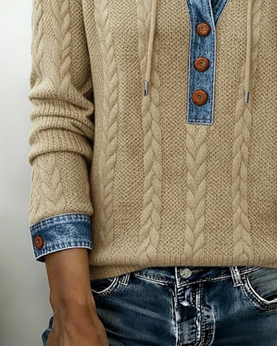 Norissea | Button-Front Knit Hoodie Pullover