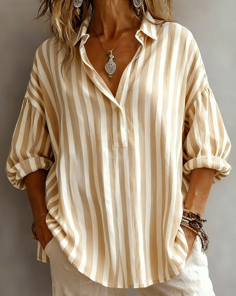 Nora | Blusa larga listrada com gola