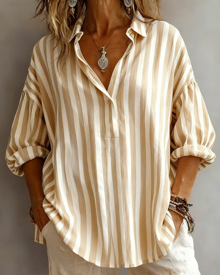 Nora | Blusa larga listrada com gola