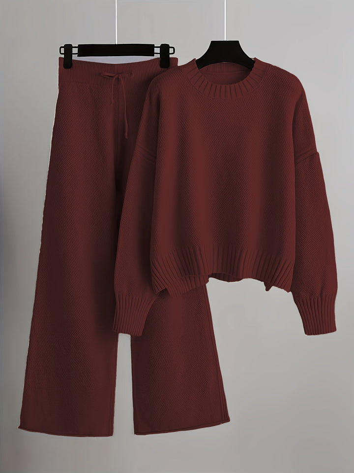 Conjunto Emily Cozy de Malha para Lazer | Suéter Confortável e Calças de Perna Larga