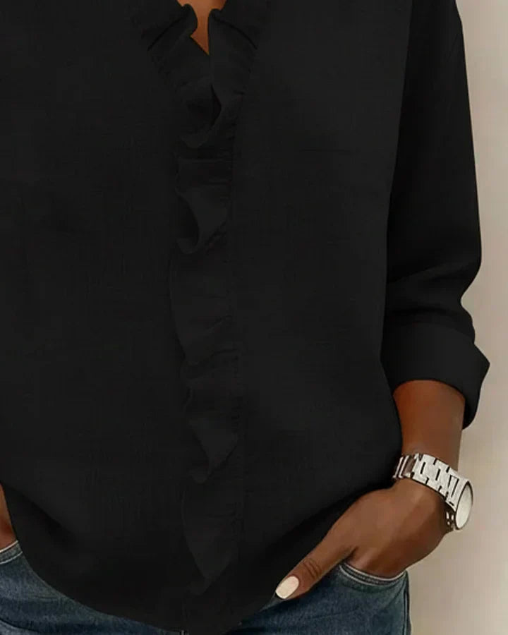 Susan | Blusa con Volantes, Escote en V y Mangas Largas