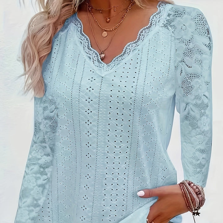 Nicole | Lace-Detail V-Neck Long Sleeve Top