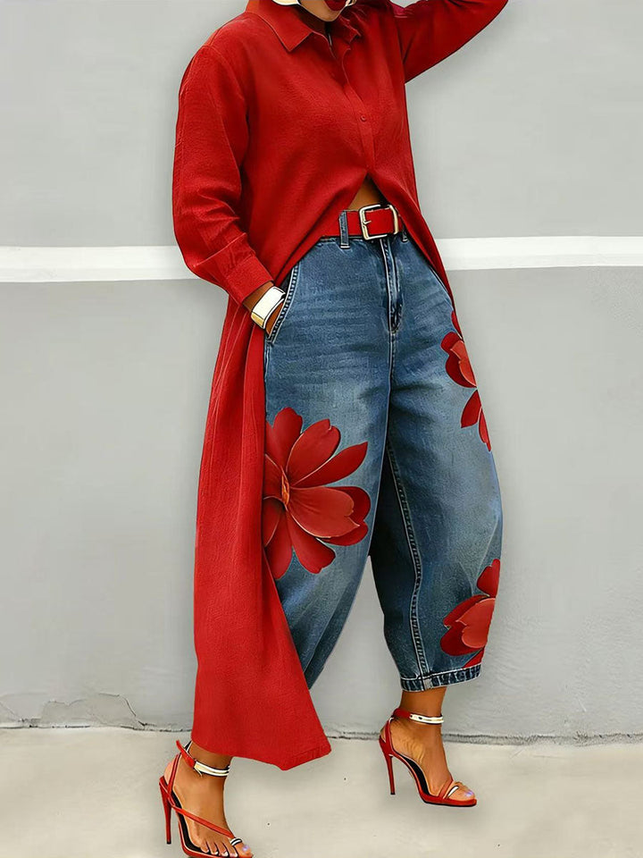 Sophia | Calças Elegantes de Perna Larga com Estampa Floral