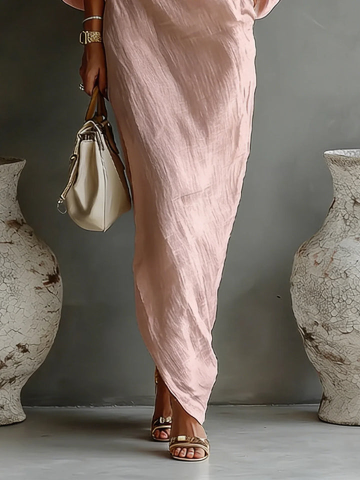 LINEN BALLOON SLEEVE MAXI DRESS