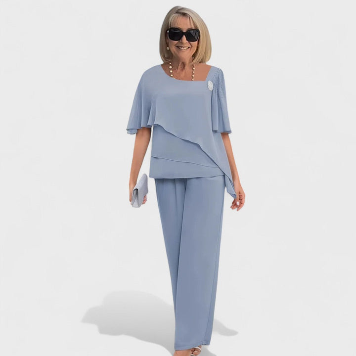 Conjunto Elegante Wynonna de Duas Peças | Blusa em Camadas e Calça Pantalona