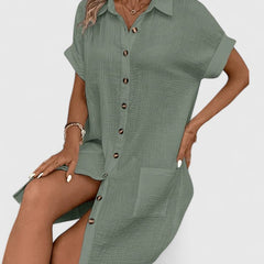 Gia | Button Front Green Midi Dress
