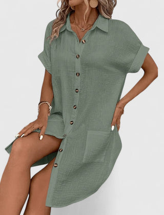 Gia | Button Front Green Midi Dress