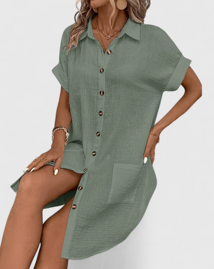 Gia | Button Front Green Midi Dress