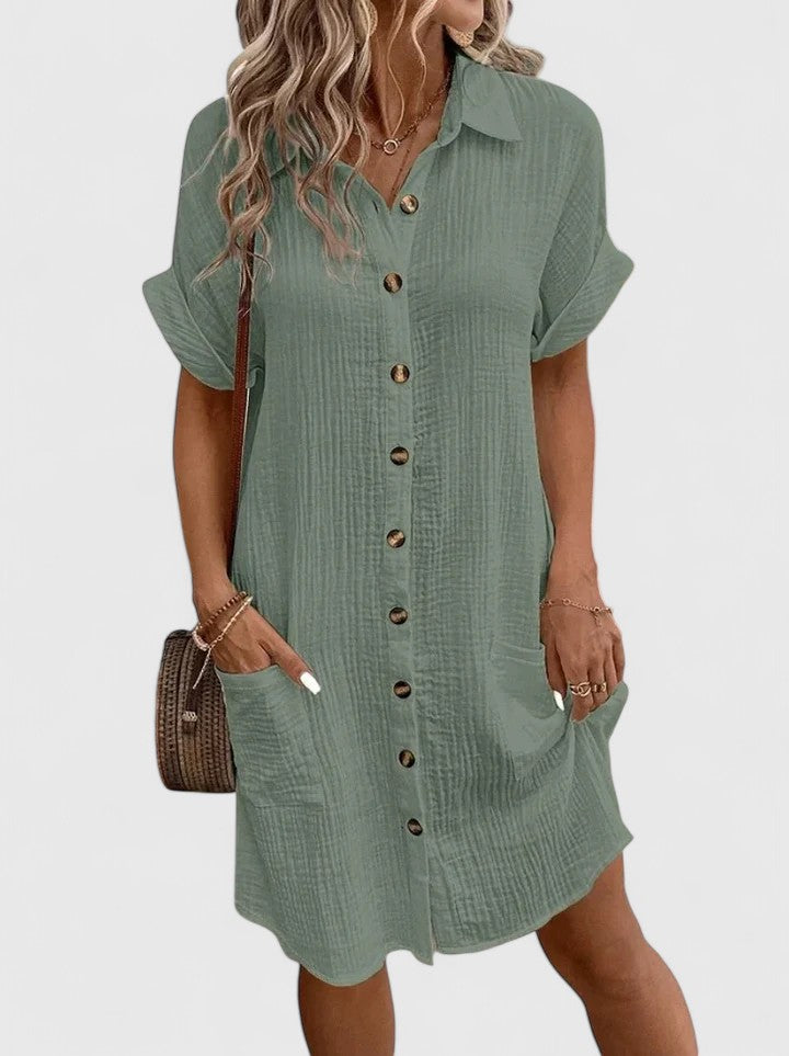 Gia | Button Front Green Midi Dress