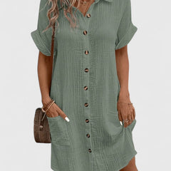 Gia | Button Front Green Midi Dress