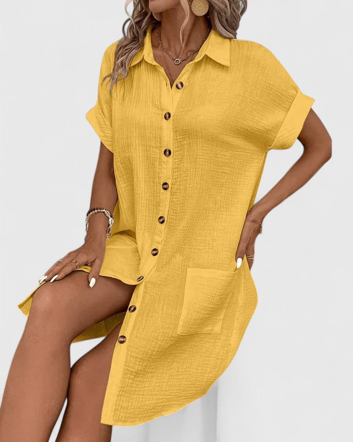 Gia | Button Front Green Midi Dress