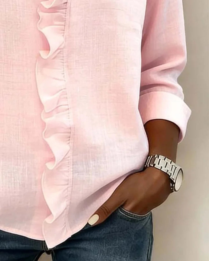 Susan | Blusa con Volantes, Escote en V y Mangas Largas
