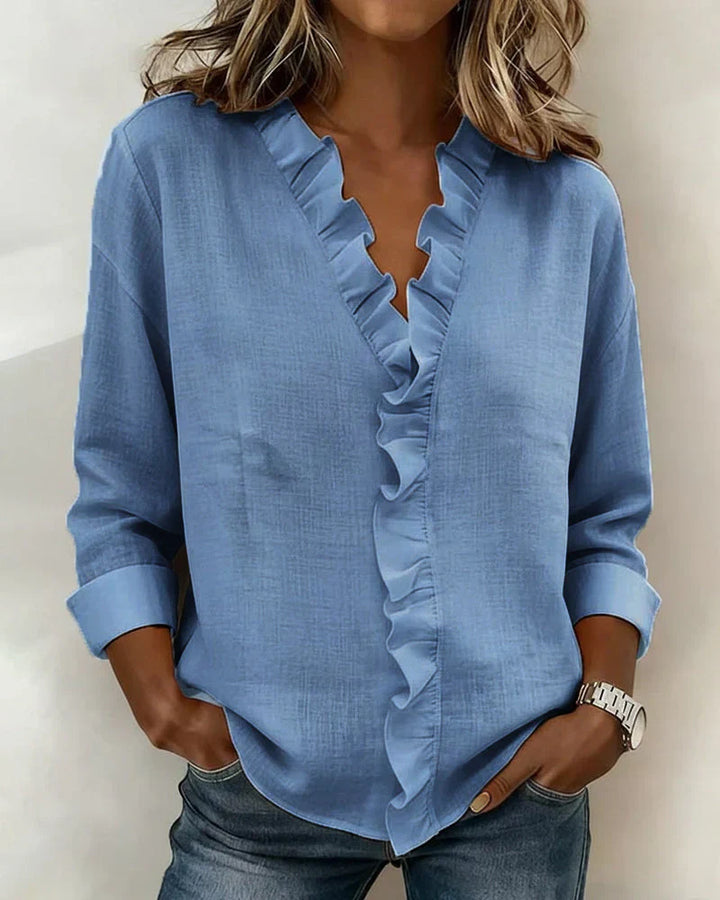 Susan | Blusa con Volantes, Escote en V y Mangas Largas