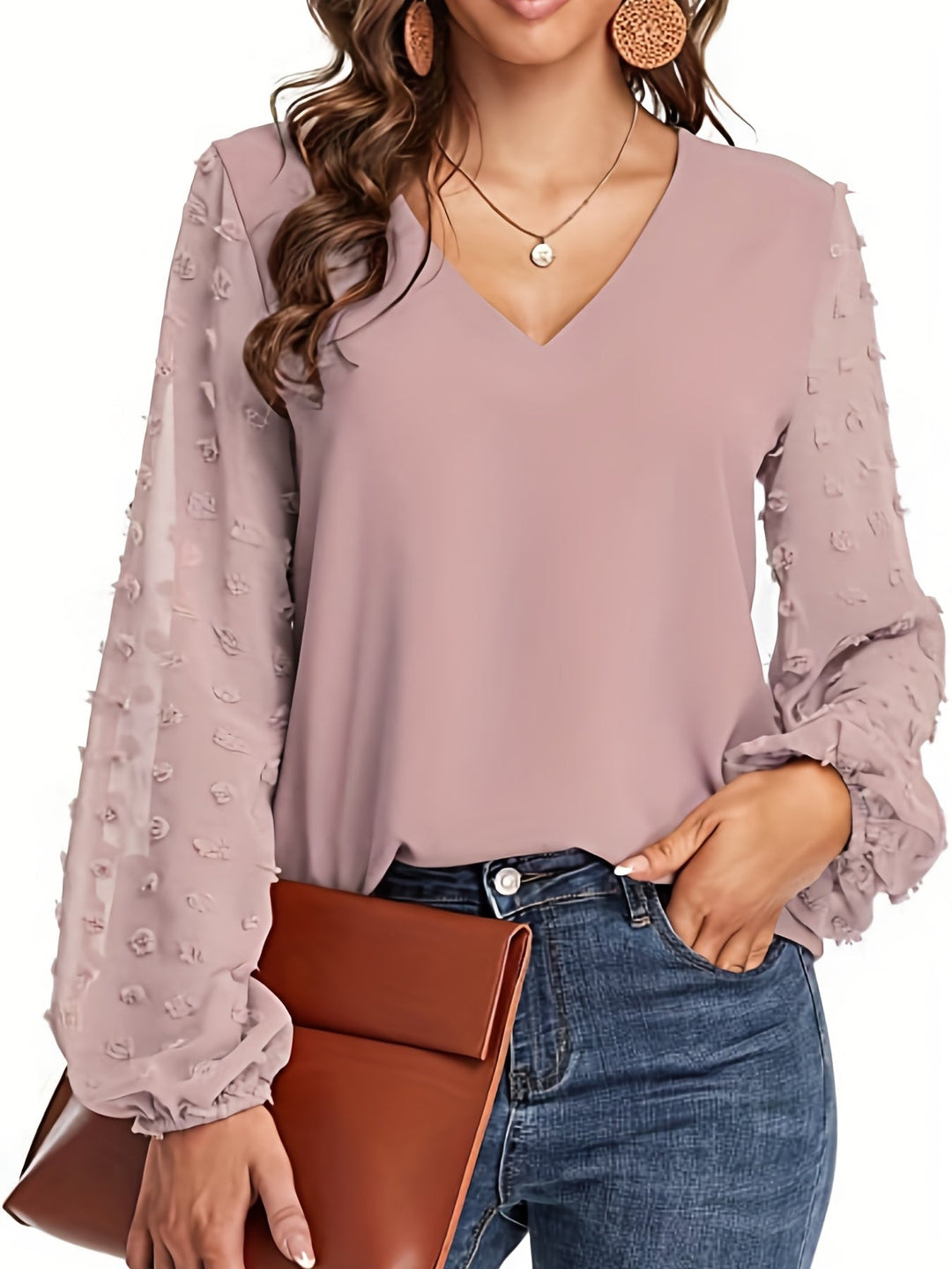 Lena | Textured Sleeve V-Neck Statement Blouse