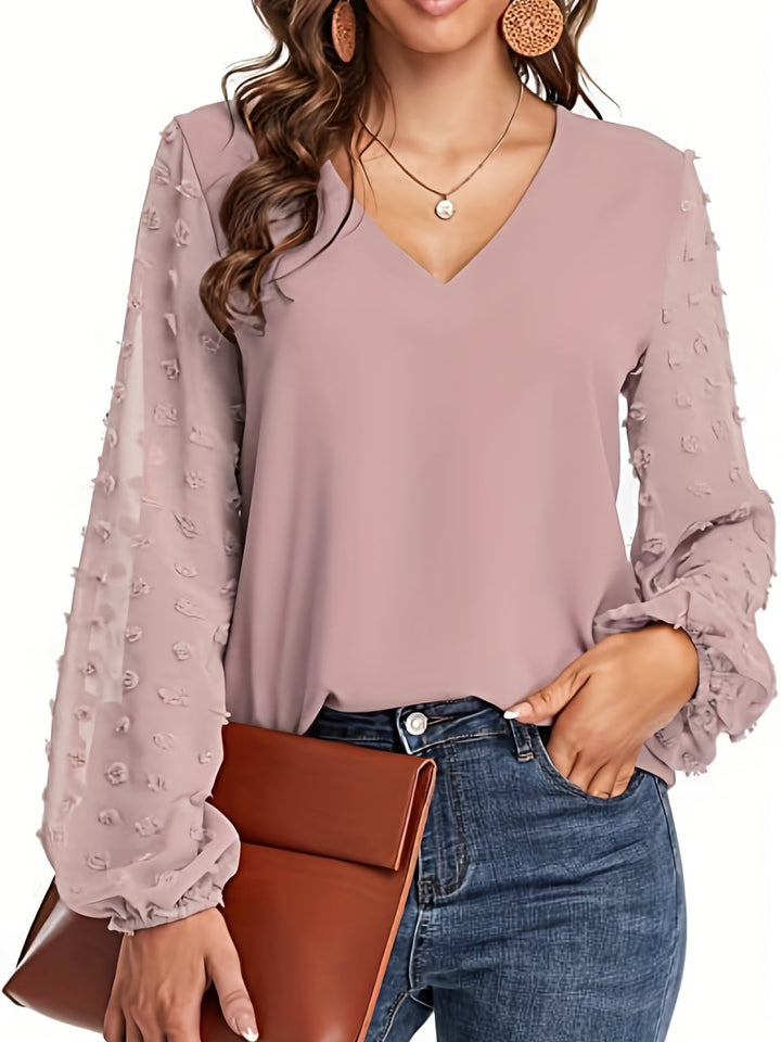 Lena | Textured Sleeve V-Neck Statement Blouse