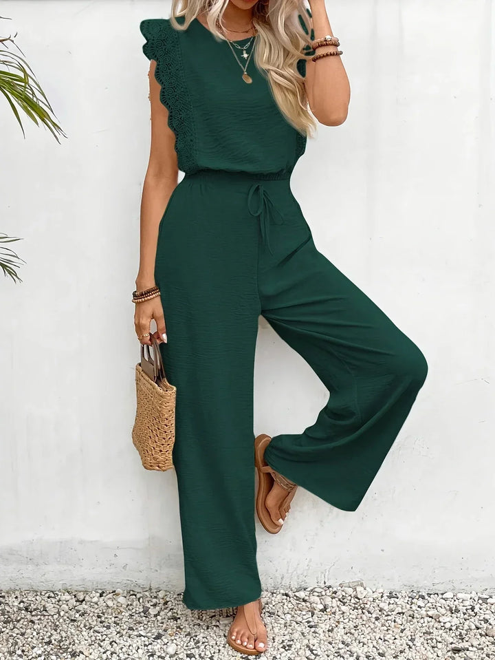 Conjunto Elegante Zella de Duas Peças | Blusa com Renda e Calça Pantalona