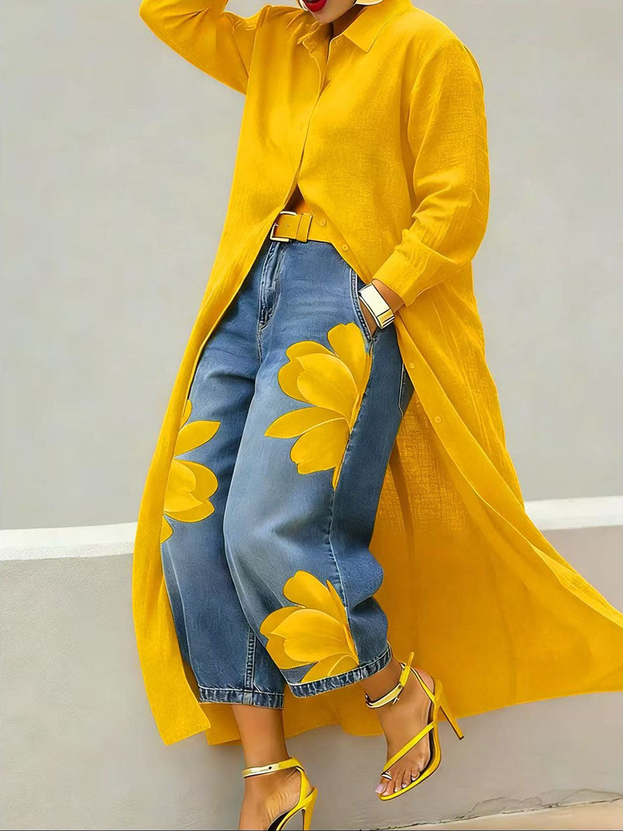 Sophia | Calças Elegantes de Perna Larga com Estampa Floral