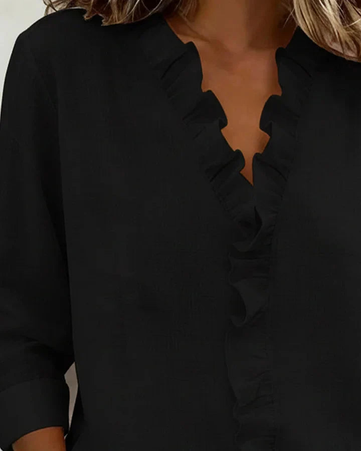 Susan | Blusa con Volantes, Escote en V y Mangas Largas
