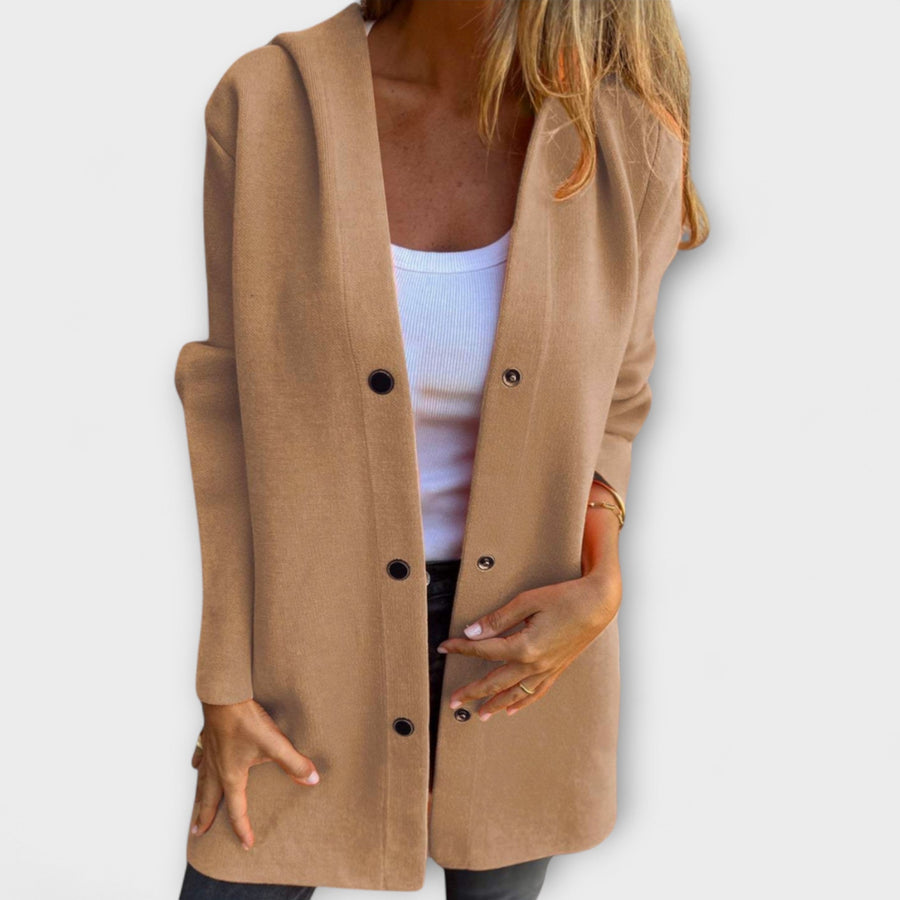 Jewel | Women's Hooded Single-Breasted Jacket, Warm Casual Coat for Cool Windy Days