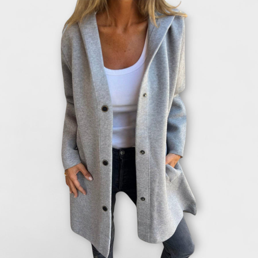 Jewel | Women's Hooded Single-Breasted Jacket, Warm Casual Coat for Cool Windy Days
