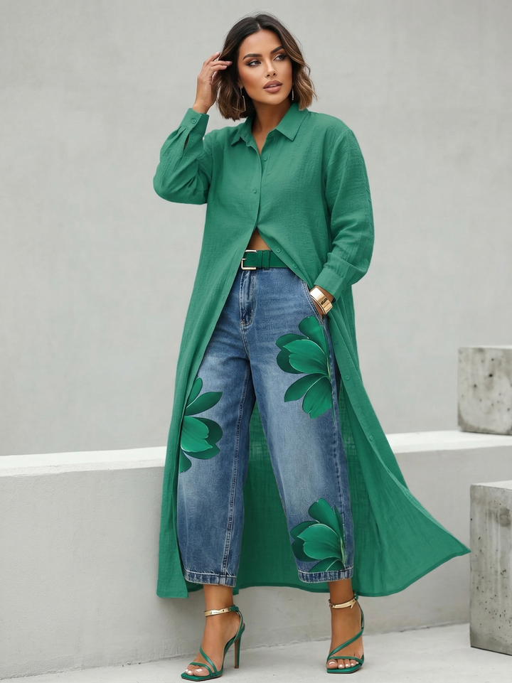 Sophia | Calças Elegantes de Perna Larga com Estampa Floral