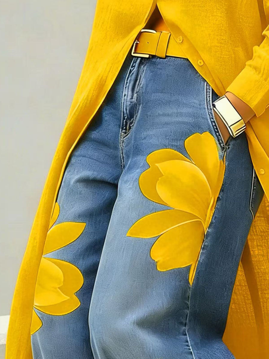 Sophia | Calças Elegantes de Perna Larga com Estampa Floral