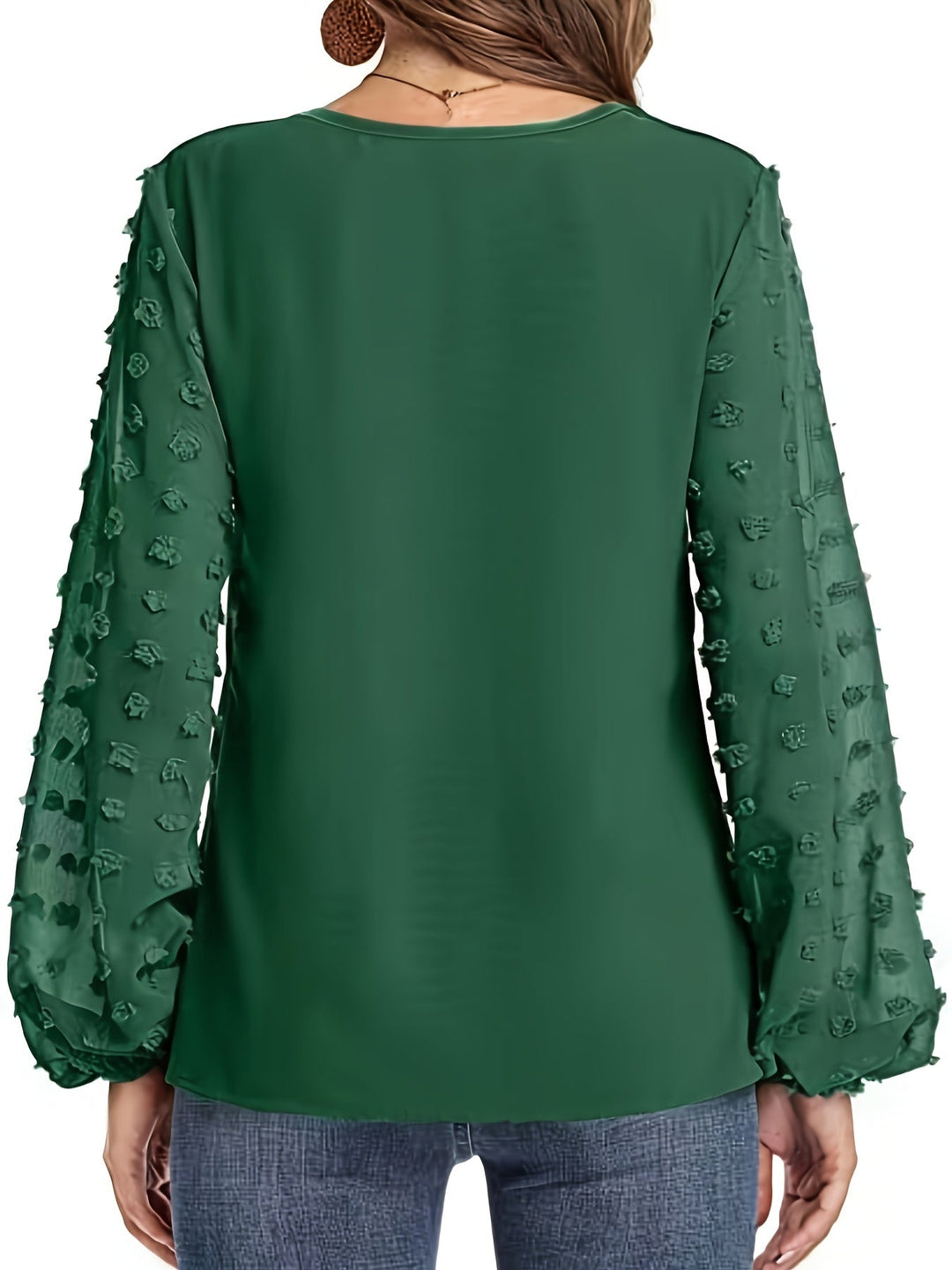 Lena | Textured Sleeve V-Neck Statement Blouse
