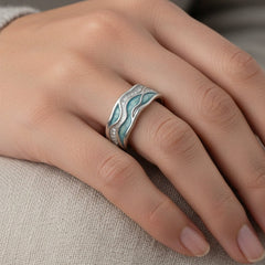 Emma | Ladies Silver Gold Turquoise Waves Ring