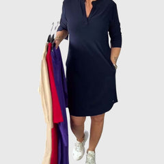 Katherine | Women's Solid V-Neck Mini Dress, Stretchy Everyday Work Dress