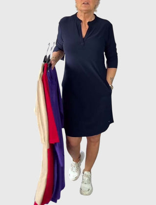 Katherine | Women's Solid V-Neck Mini Dress, Stretchy Everyday Work Dress