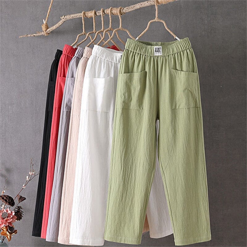 Classic Cotton Linen Pants with Elastic Waist