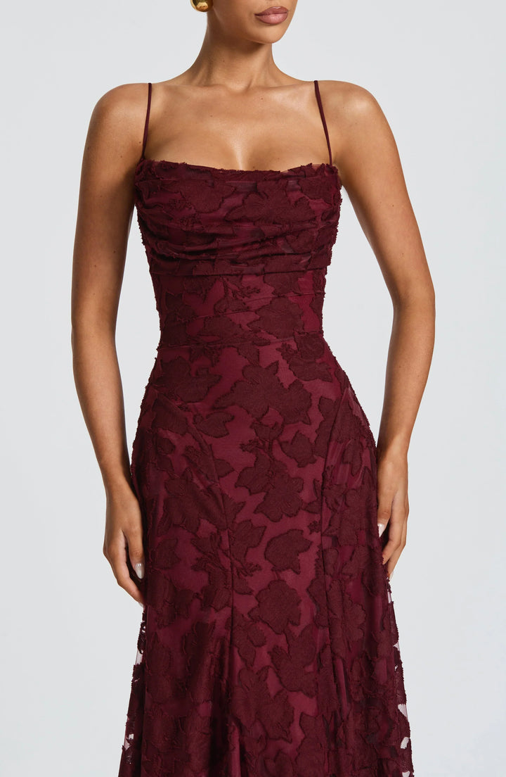 Aveline | Vestido Longo Elegante com Corpete de Renda - Vestido de Festa Glamouroso