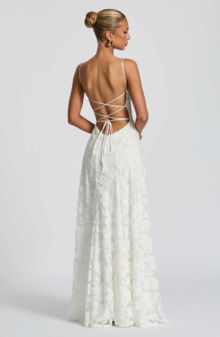 Aveline | Vestido Longo Elegante com Corpete de Renda - Vestido de Festa Glamouroso