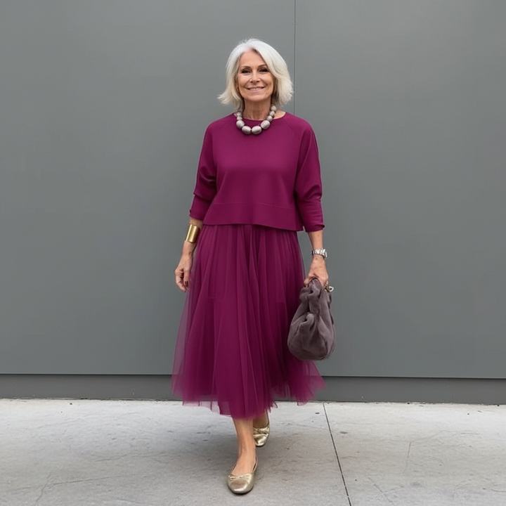 Conjunto Elegante Emmie de Duas Peças | Conjunto de Vestido em Camadas de Tricô Fácil